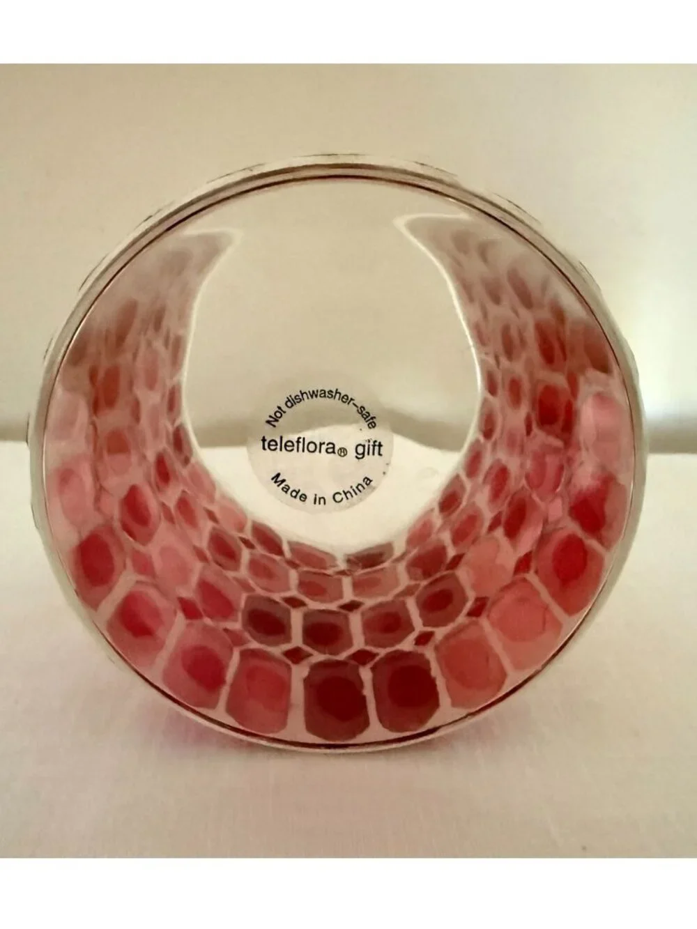 Teleflora Mosaic Glass Vase Pink Iridescent Art Glass Flower Vase